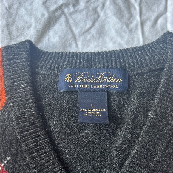 Brooks Brothers V-Neck Sweater - Charcoal, Burgundy, Orange - Picture 3 of 4